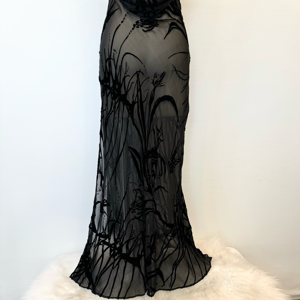 🌺SOLD🌺 Secret Silk Velvet Black Sheer Vintage Maxi Gown Slip Dress - Picture 5 of 8